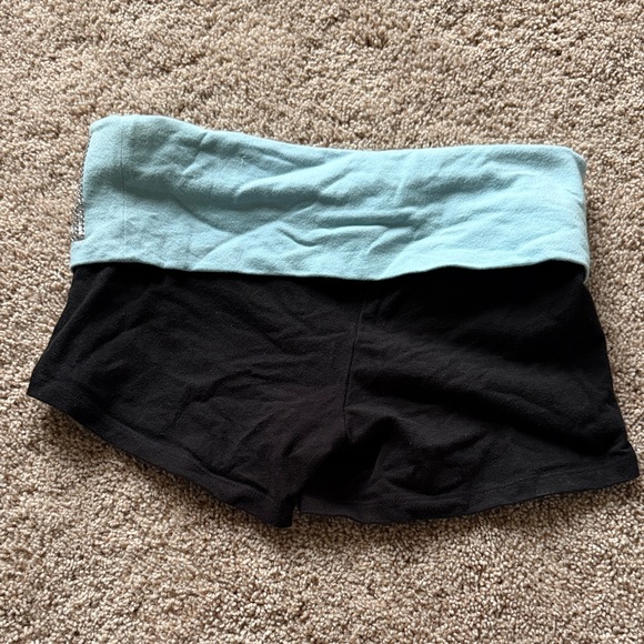 PINK Victoria's Secret Y2K Black Yoga Shorts with Aqua Foldover Waistband - Picture 2 of 5